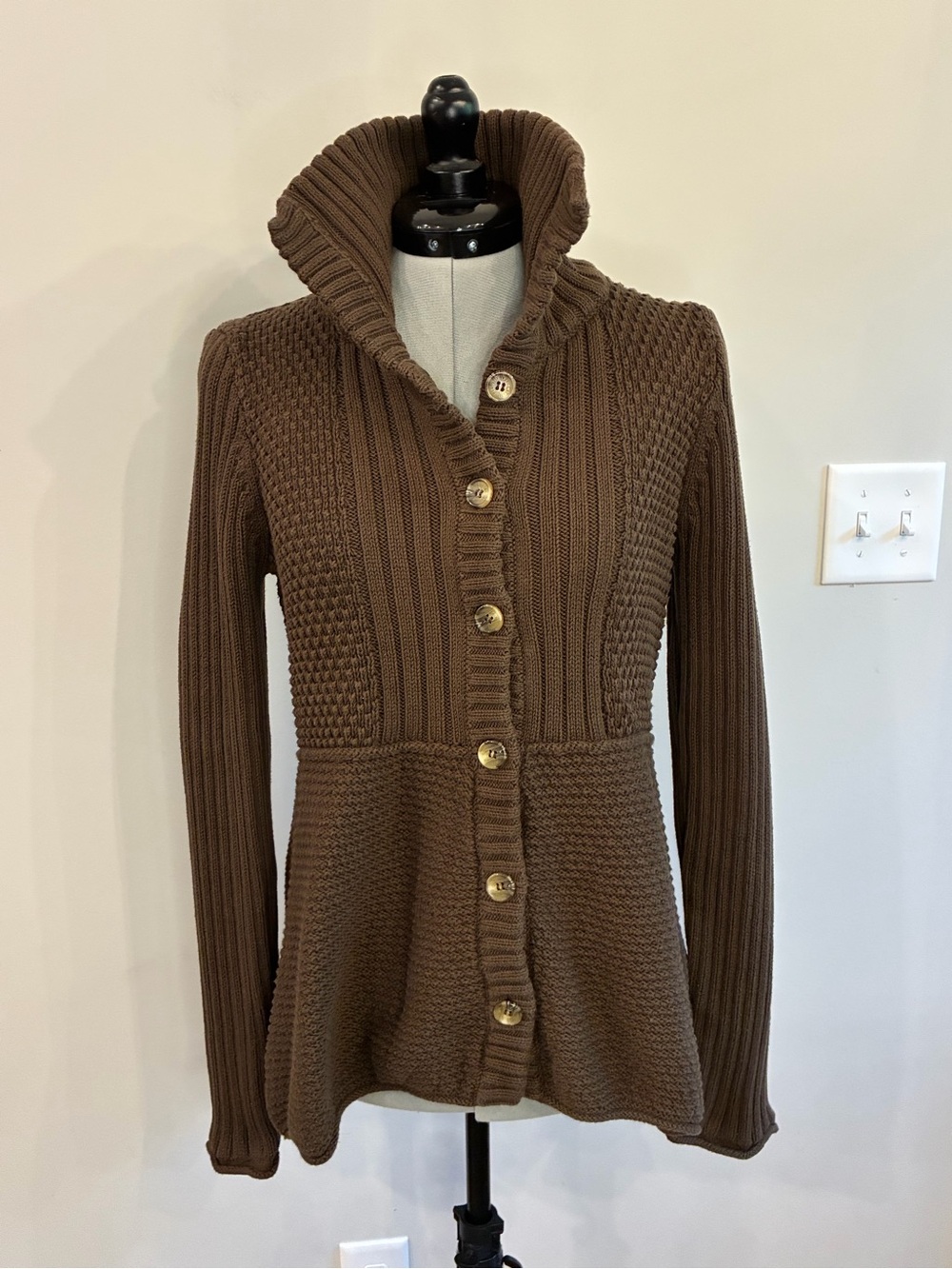 Calvin Klein Jeans Brown Rib & Cable Knit Button-Front Cardigan